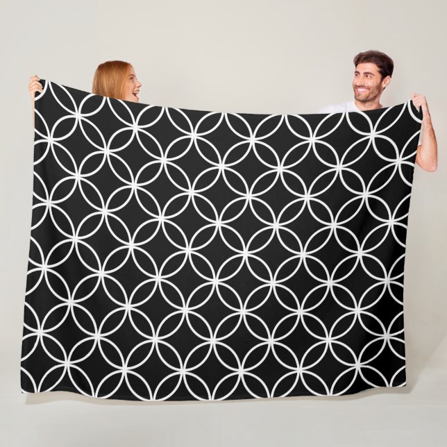 Black and white circle diamonds petals pattern fleece blanket (In Situ)