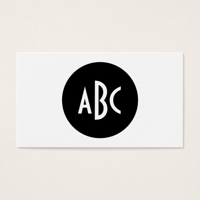 Black and White Circle Monogram Business Cards (Front)