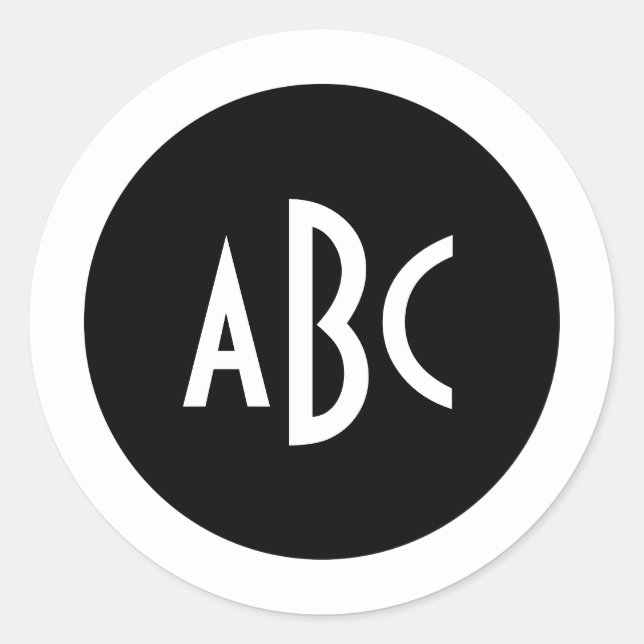 Black and White Circle Monogram Classic Round Sticker (Front)