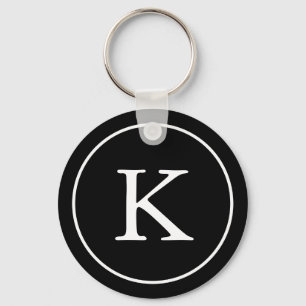 Black and White Circle Monogram Initial Key Ring