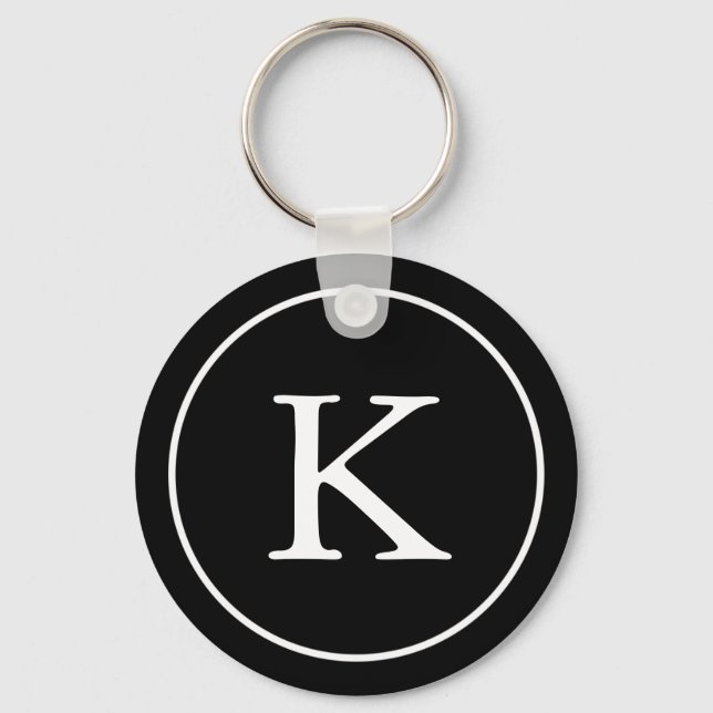 Black and White Circle | Monogram Initial Key Ring (Front)