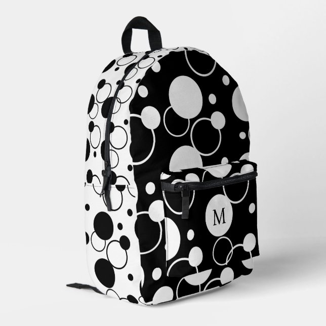 Black and White Circle Printed Backpack (Back Corner Left)