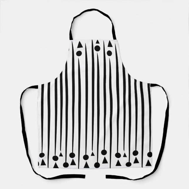 Black and White Circle Triangle Stripe Pattern Apron (Front)