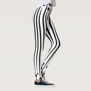 Black and White Circle Triangle Stripe Pattern Leggings