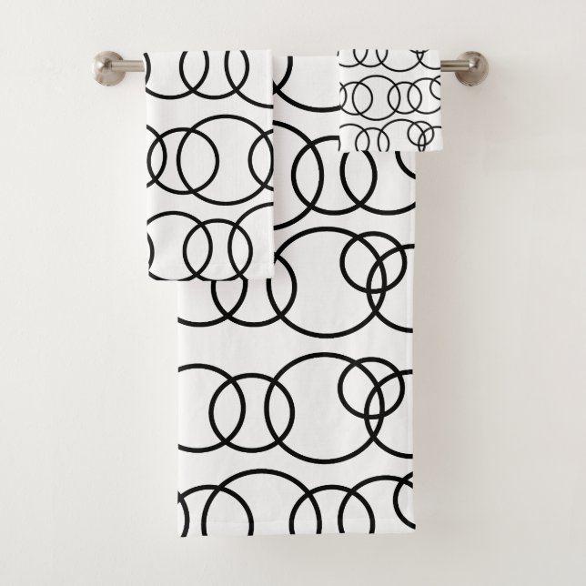 Black and White Circles Bubble Pattern Bath Towel Set (Insitu)