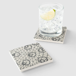Black and White Circles Pattern Stone Coaster