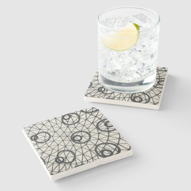 Black and White Circles Pattern Stone Coaster (Side)