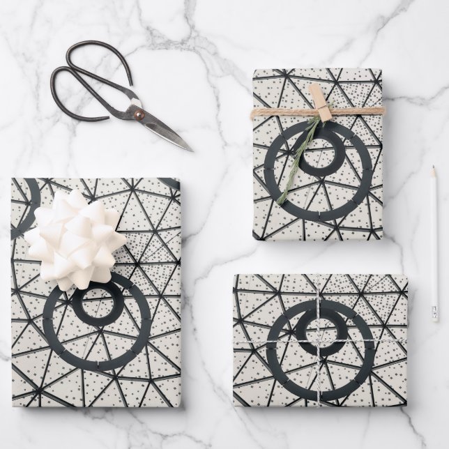 Black and White Circles Pattern Wrapping Paper Sheet (Front)