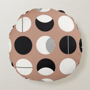 Black and white circles seamless pattern round cushion