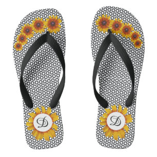 Black And White Circles With Sunflowers Jandals