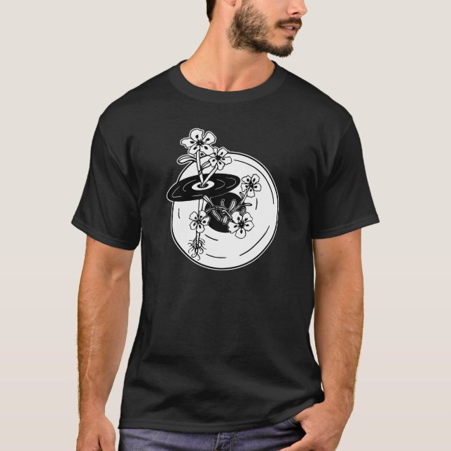 Black and White Cistus Vinyl/Record T-Shirt (Front)