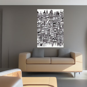 Black and white city art AI Art Poster