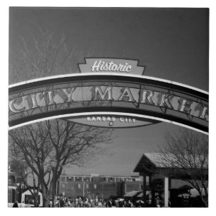 Black and white city market tile
