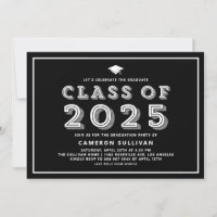 Black and White Class of 2025 Cap Retro Graduation