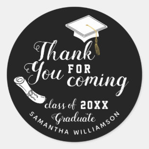 Black and White Class of 2025 Graduate Thank You Classic Round Sticker