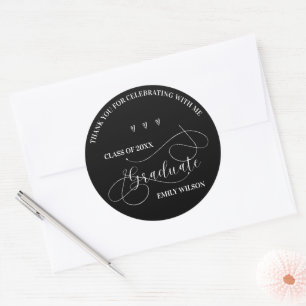 Black and White Class of 2026 Graduation Thank you Classic Round Sticker