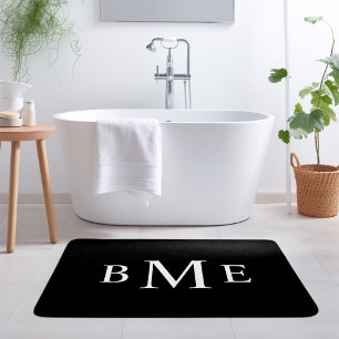Black and White Classic 3 Letter Monogram Initials Bath Mat