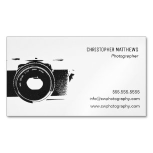 Black and white classic camera photographer magnetic business card