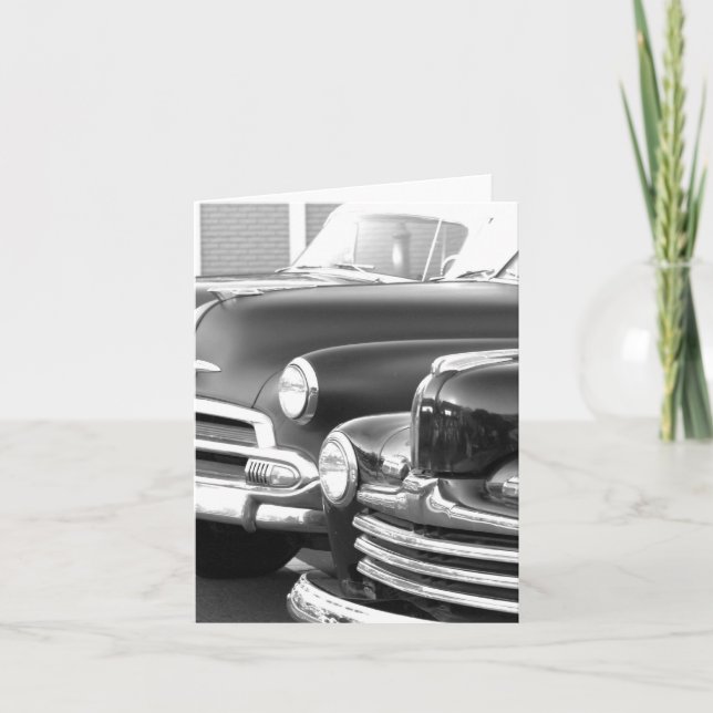 Black and White Classic car notecard (Front)