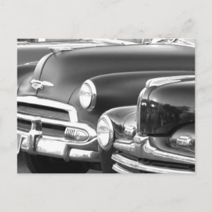 Black and white classic cars postcard