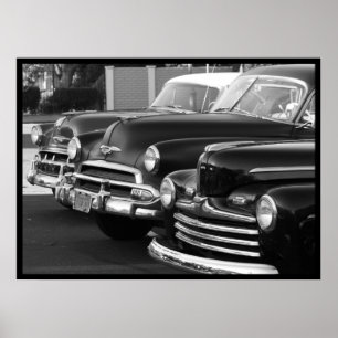 Black and white classic cars poster