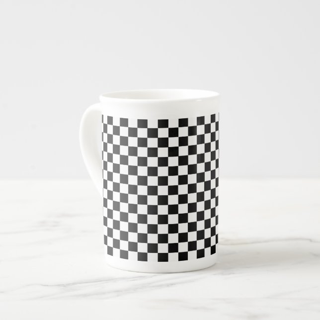 Black and White Classic Chequerboard by STaylor Bone China Mug (Front Left)