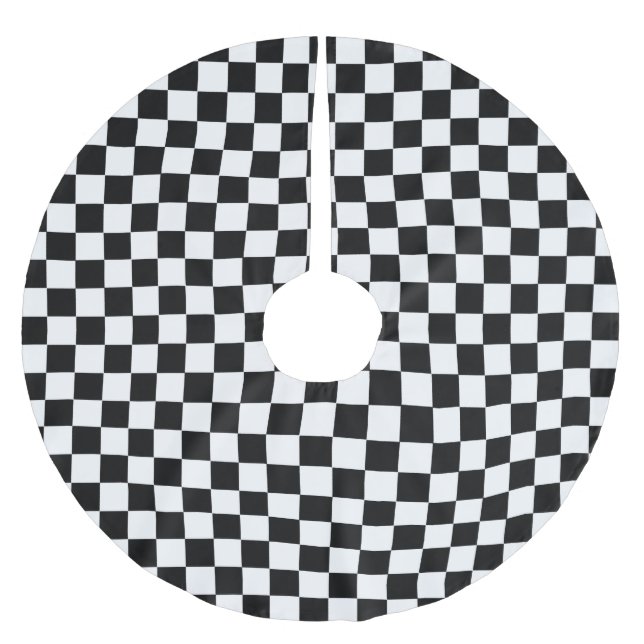 Black and White Classic Chequerboard by STaylor Brushed Polyester Tree Skirt (Front)