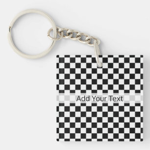 Black and White Classic Chequerboard by STaylor Key Ring