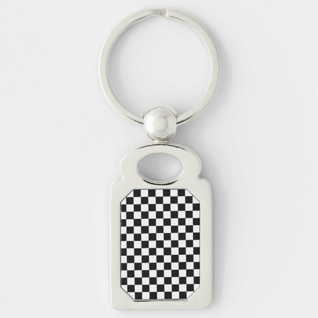 Black and White Classic Chequerboard by STaylor Key Ring (Front)