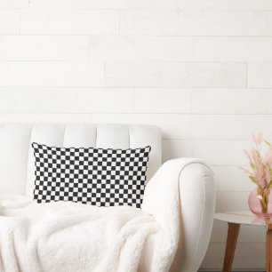 Black and White Classic Chequerboard by STaylor Lumbar Cushion