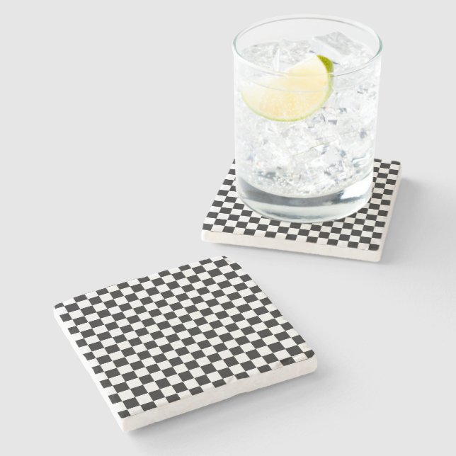 Black and White Classic Chequerboard by STaylor Stone Coaster (Side)