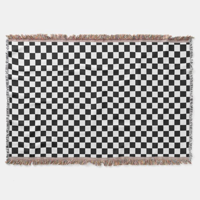 Black And White Classic Chequerboard Throw Blanket (Front)