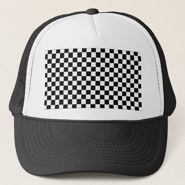 Black And White Classic Chequerboard Trucker Hat (Front)
