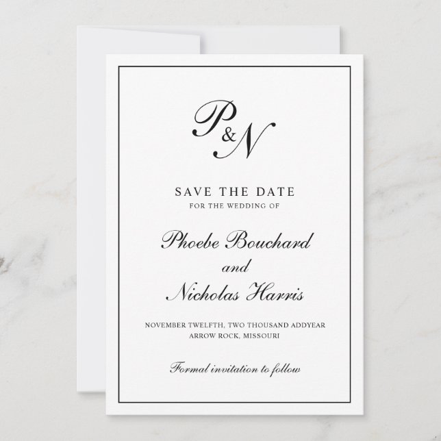 Black and White Classic Elegant Wedding Save The Date (Front)