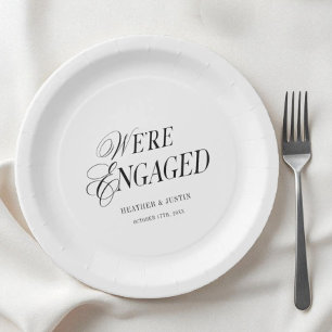 Black and White Classic Formal We're Engaged Paper Plate