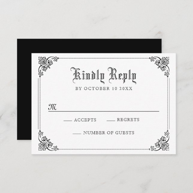 Black and white Classic gothic  RSVP Card (Front/Back)