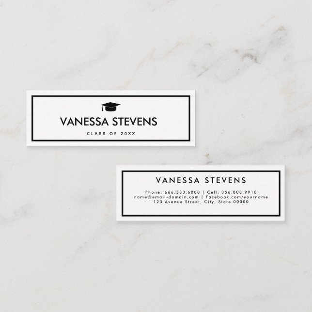 Black and White Classic Graduation  Calling Card (Front/Back)