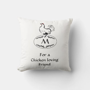 Black and White Classic Hen on a Monogram Egg Cushion