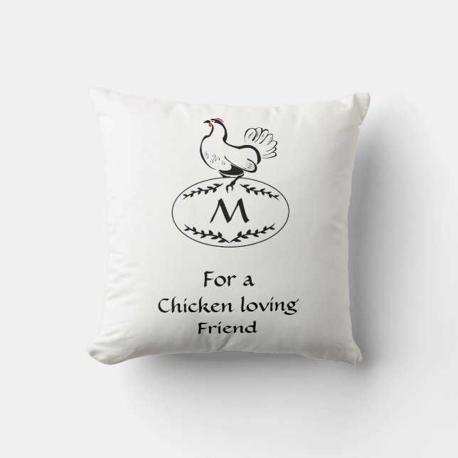 Black and White Classic Hen on a Monogram Egg Cushion (Front)