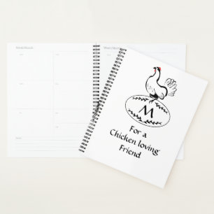 Black and White Classic Hen on a Monogram Egg Planner