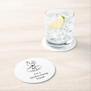Black and White Classic Hen on a Monogram Egg Round Paper Coaster