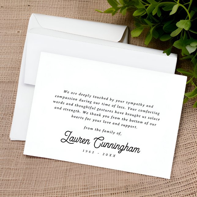 Black and White Classic Minimalist Simple Funeral Thank You Card (Creator Uploaded)