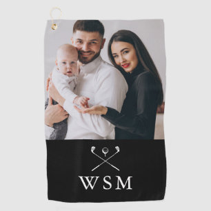 Black and White Classic Monogram Photo Golf Clubs Towel