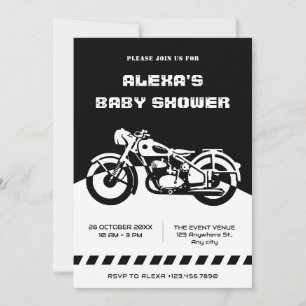 Black and White Classic Motorcycle baby shower Invitation