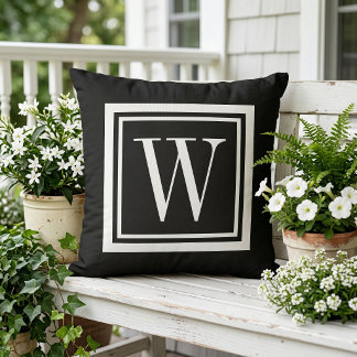 Black and White Classic Square Monogram Cushion