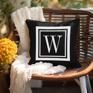 Black and White Classic Square Monogram Cushion