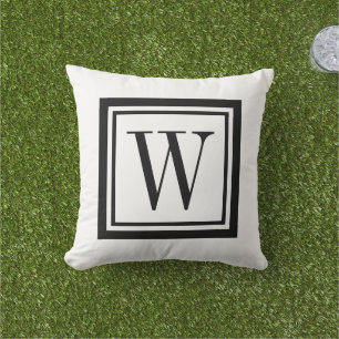 Black and White Classic Square Monogram Cushion