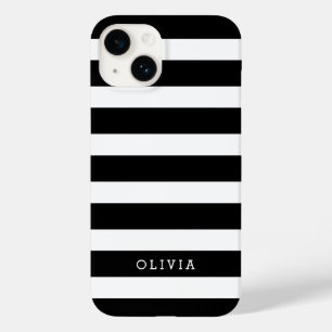 Black and White Classic Stripes Monogram Case-Mate iPhone 14 Case