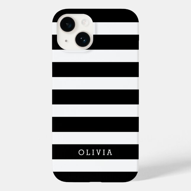 Black and White Classic Stripes Monogram Case-Mate iPhone Case (Back)