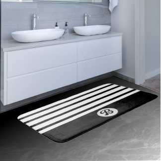 Black and white classic stripes with monogram bath mat